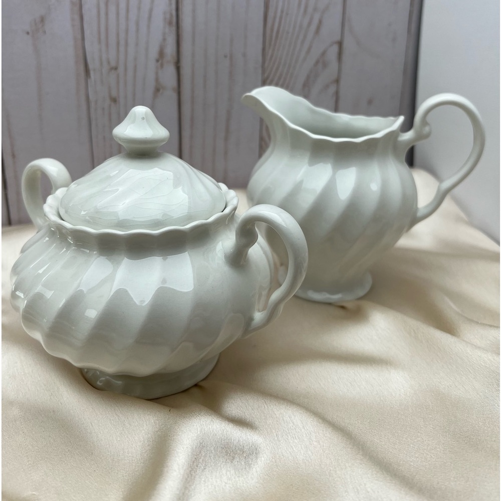 Johnson Brothers Regency Cream & Sugar White Swirl England Vintage Ironstone